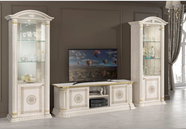 H2O Design Aurora Beige Birch Gold Italian 1 Door Display Cabinet