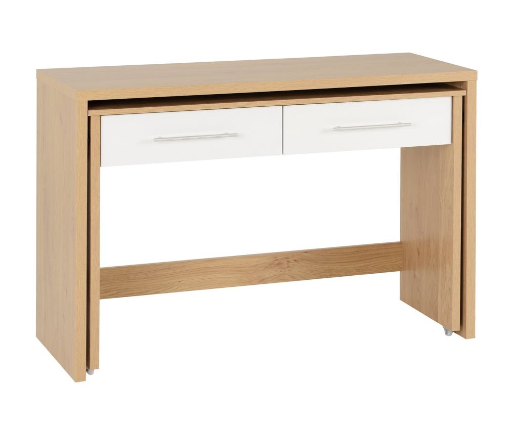 Seconique Seville Light Oak and White High Gloss 2 Drawer Slider Desk