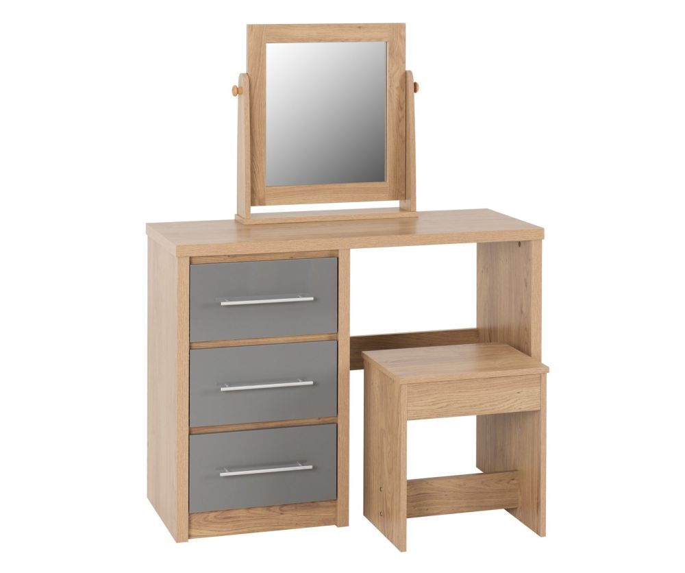 Seconique Seville Light Oak and Grey High Gloss Dressing Table Set 
