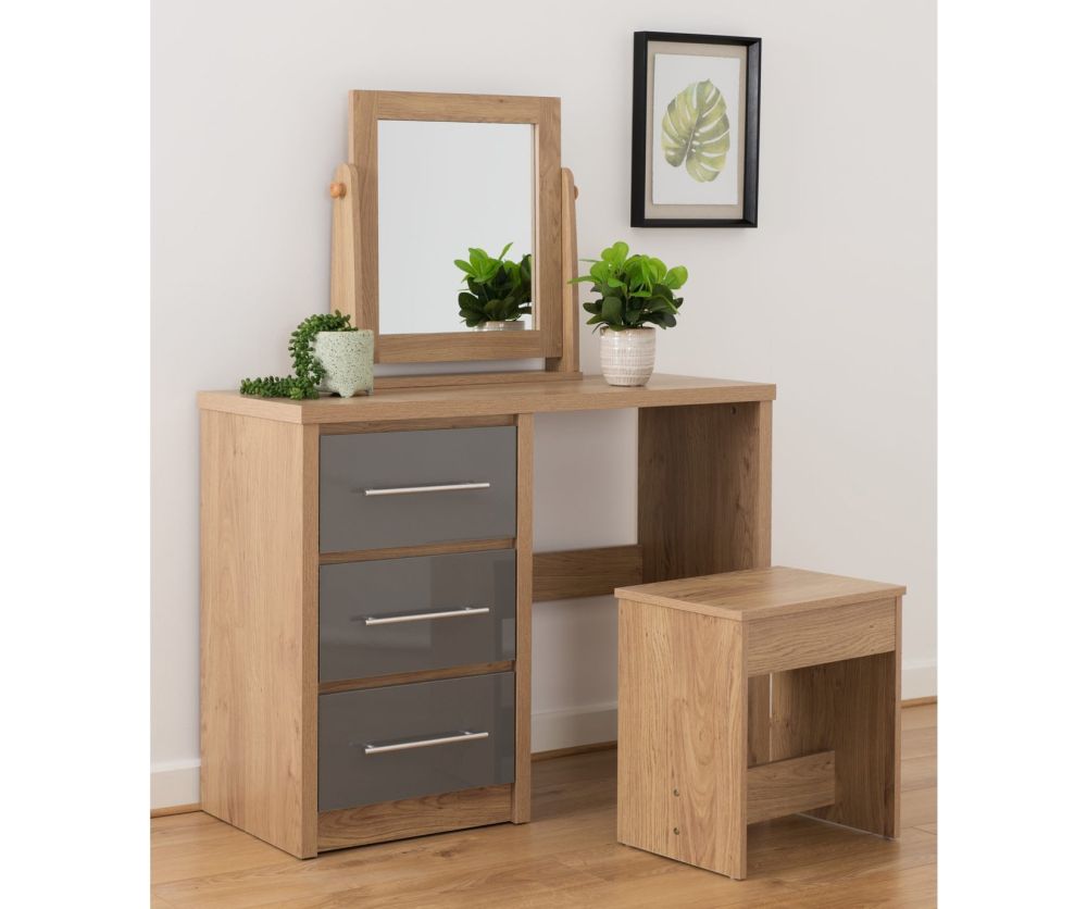 Seconique Seville Light Oak and Grey High Gloss Dressing Table Set 