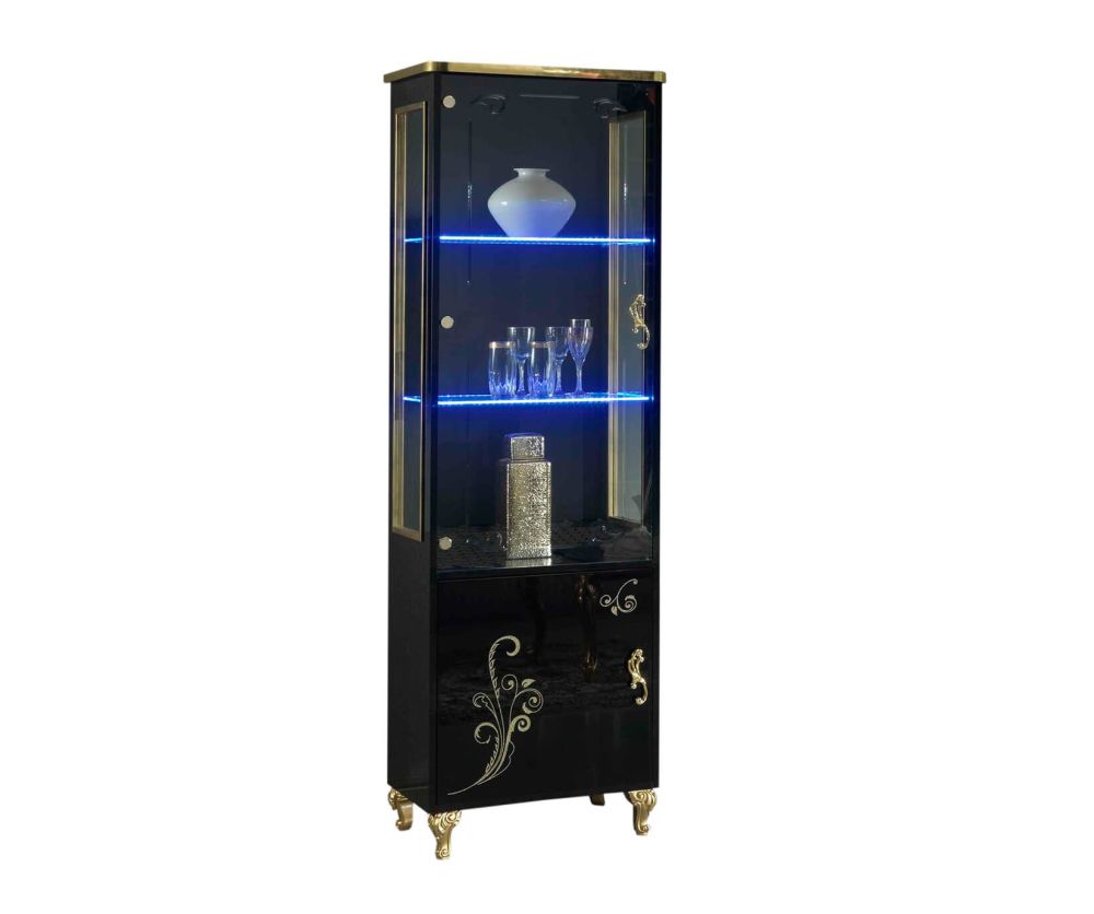 Ben Company Sofia Black and Gold Italian 1 Door Vitrine