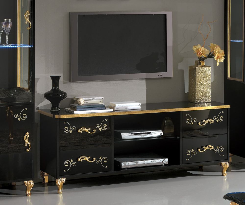 Ben Company Sofia Black and Gold Italian Plasma TV Cabinet