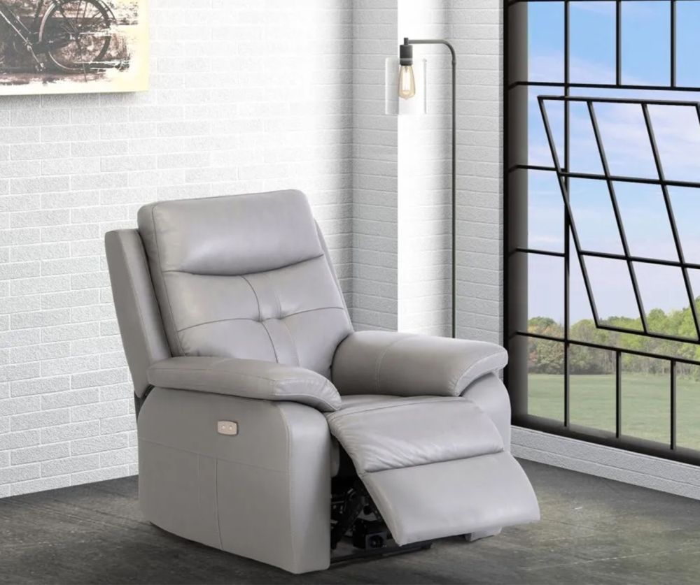 World Furniture Sophia Grey Leather Electric Recliner Chair