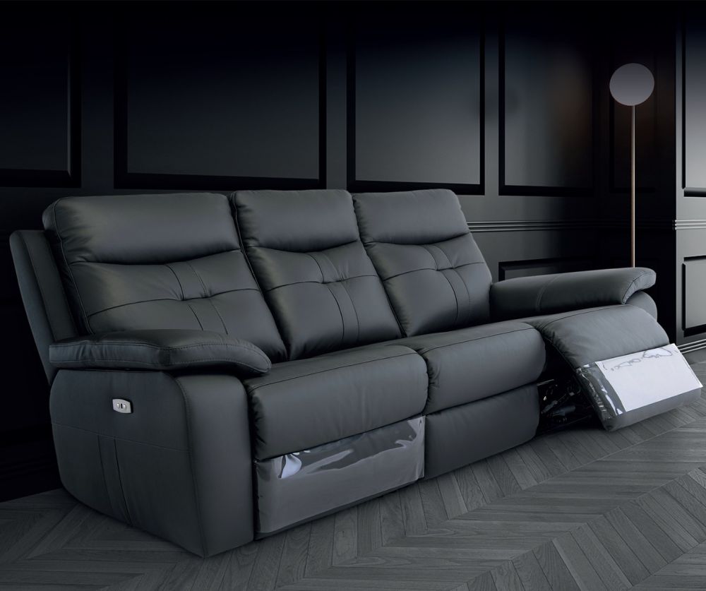 World Furniture Sophia Charcoal Leather Electric Recliner 3 Seater Sofa