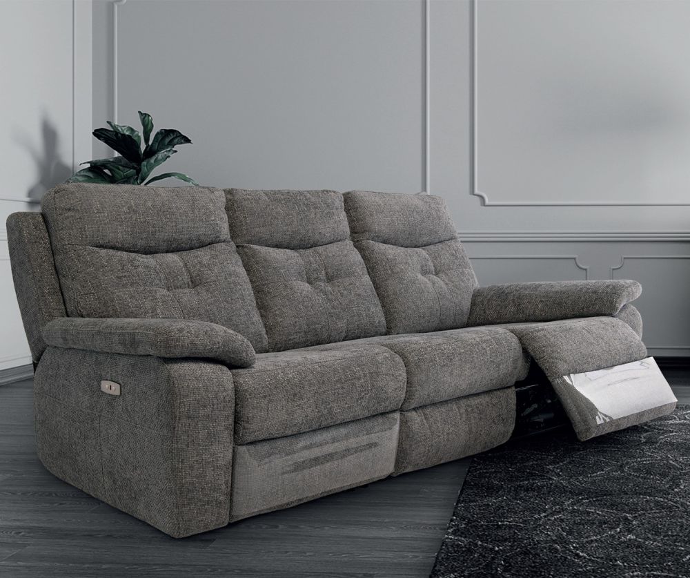 World Furniture Sophia Graphite Chanel Fabric Electric Recliner 3 Seater Sofa