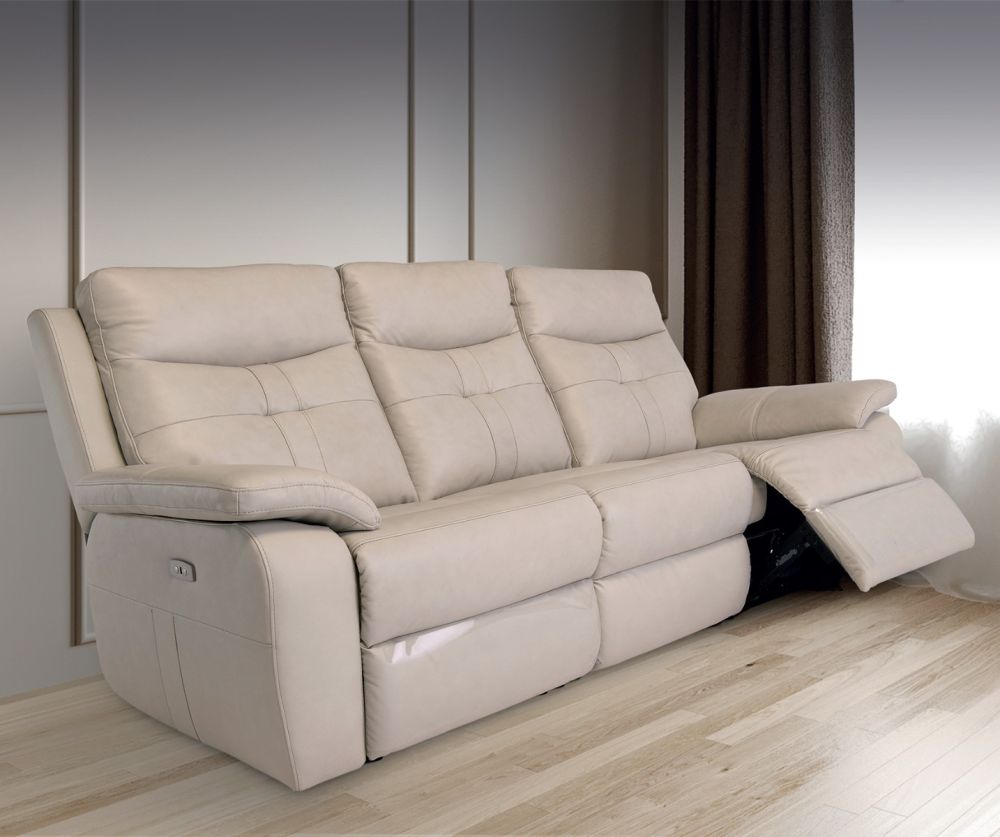 World Furniture Sophia Lightstone Leather Electric Recliner 3 Seater Sofa