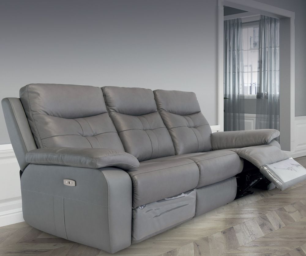 World Furniture Sophia Grey Leather Electric Recliner 3 Seater Sofa