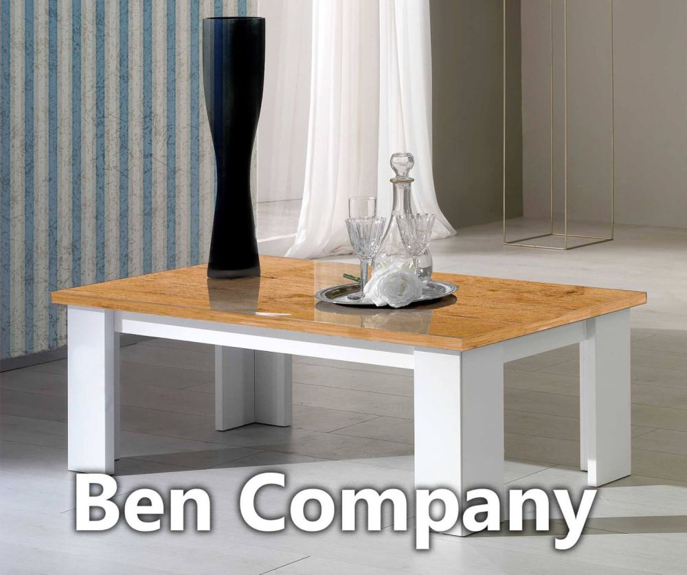 Ben Company Stella White and Oak Finish Italian Coffee Table