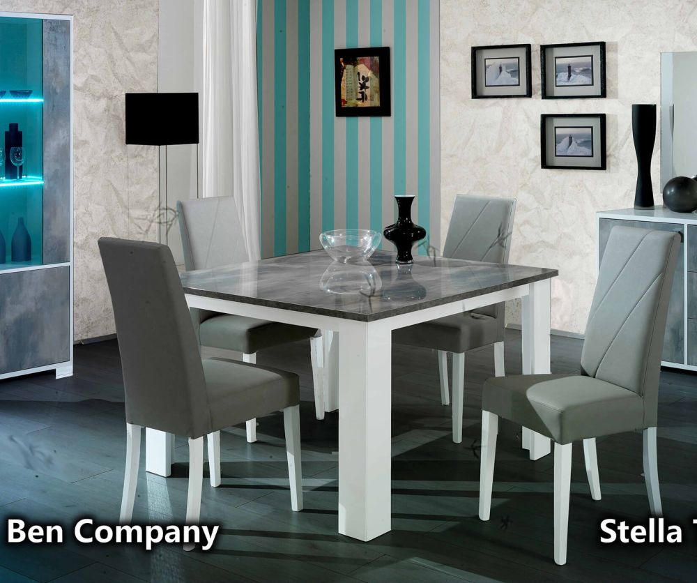 Ben Company Stella White and Grey Finish Italian Square Dining Table