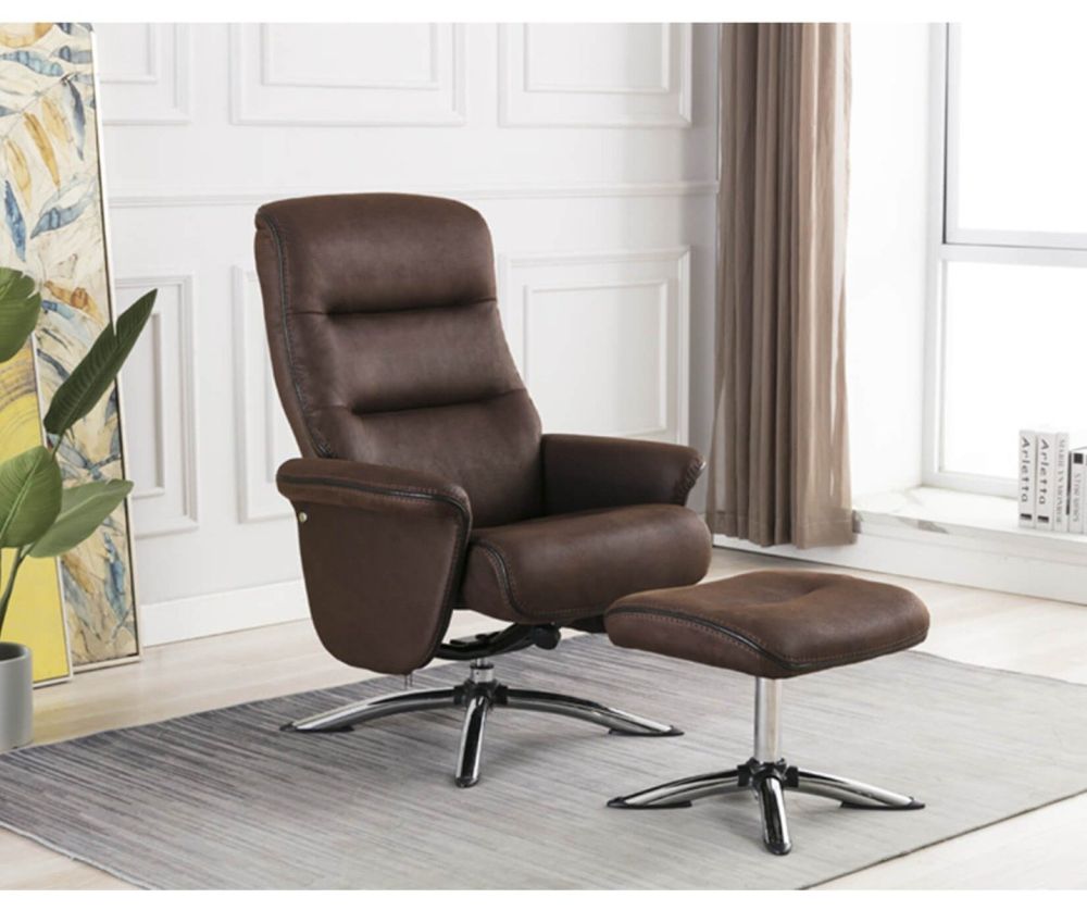 Furniture Link Texas Brown Faux Leather Swivel Recliner Chair and Footstool