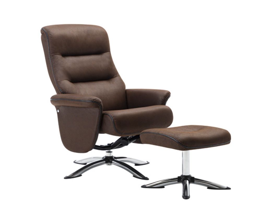 Furniture Link Texas Brown Faux Leather Swivel Recliner Chair and Footstool