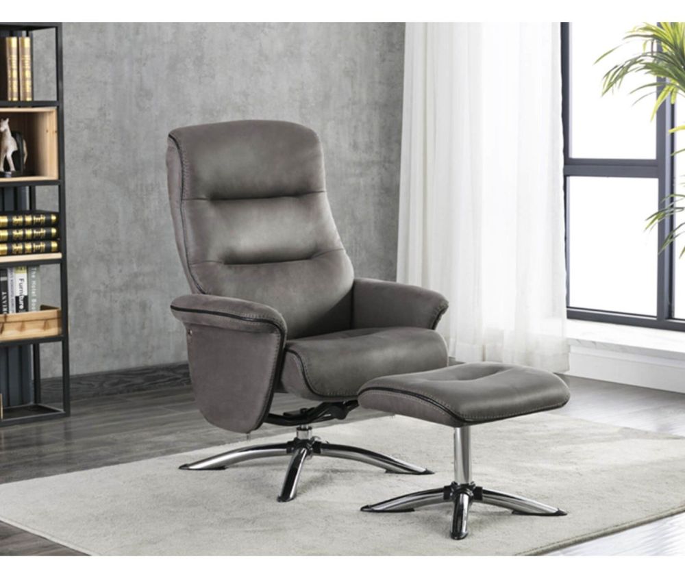 Furniture Link Texas Grey Faux Leather Swivel Recliner Chair and Footstool