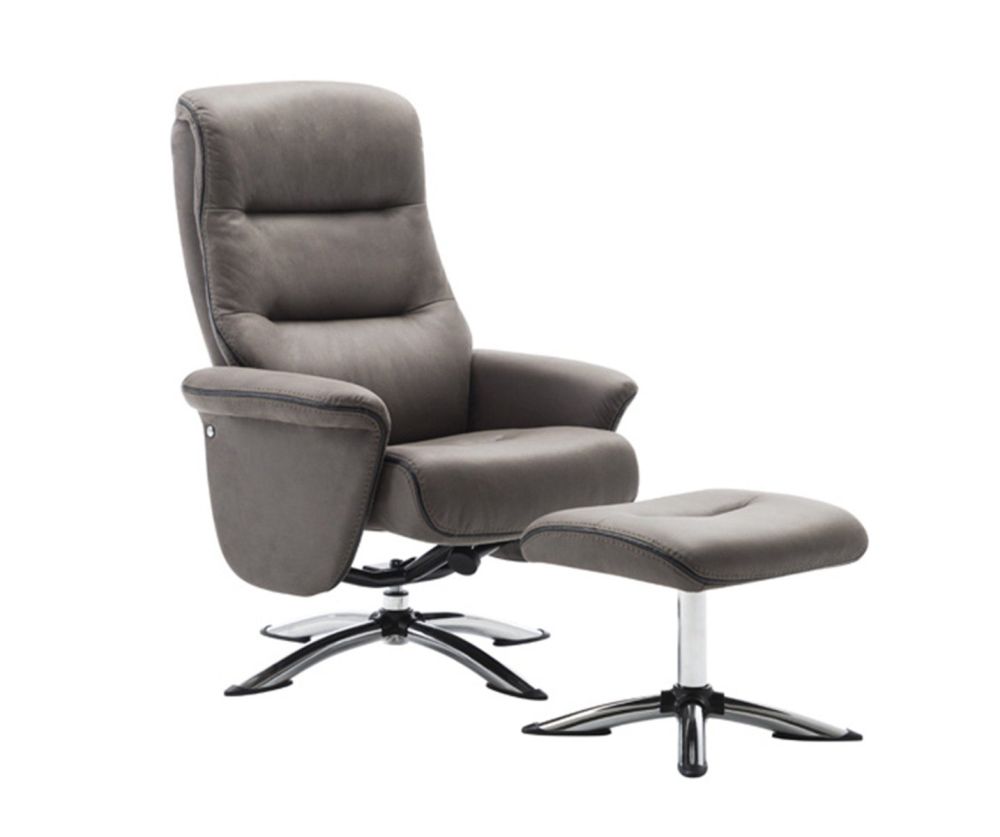 Furniture Link Texas Grey Faux Leather Swivel Recliner Chair and Footstool