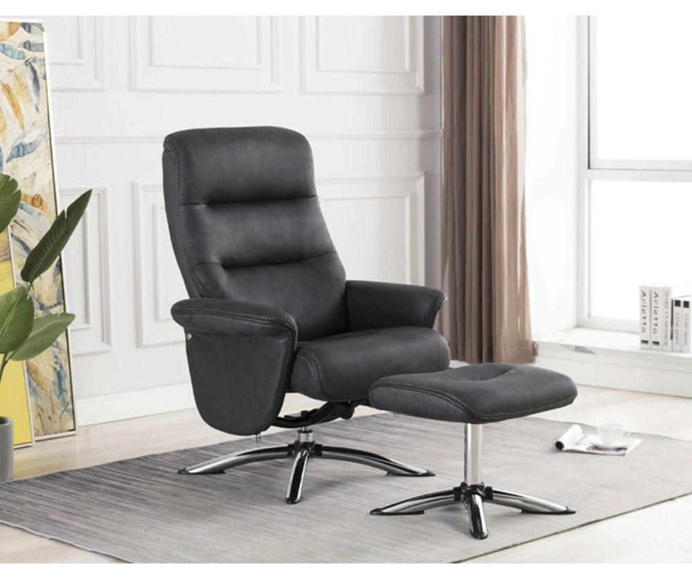 Furniture Link Texas Slate Faux Leather Swivel Recliner Chair and Footstool