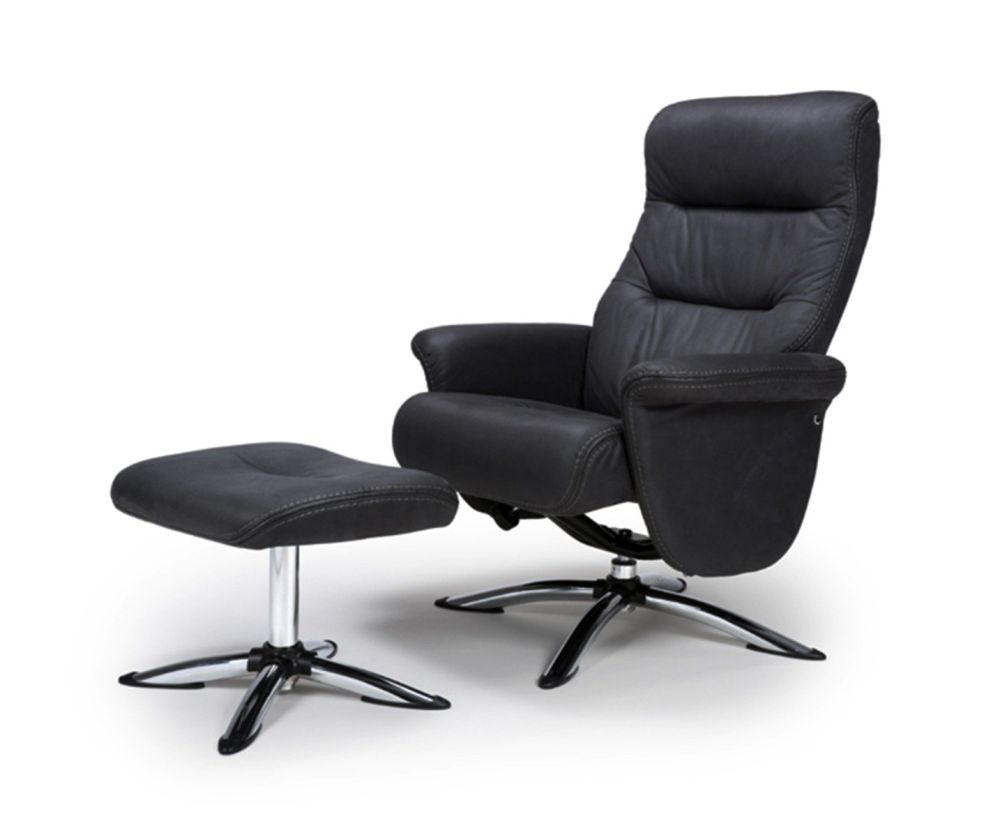 Furniture Link Texas Grey Faux Leather Swivel Recliner Chair and Footstool