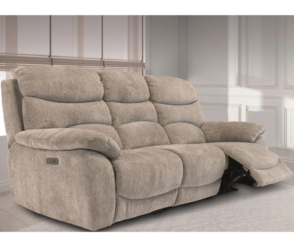 World Furniture Tuscany Light Grey Fabric Electric Recliner 3 Seater Sofa