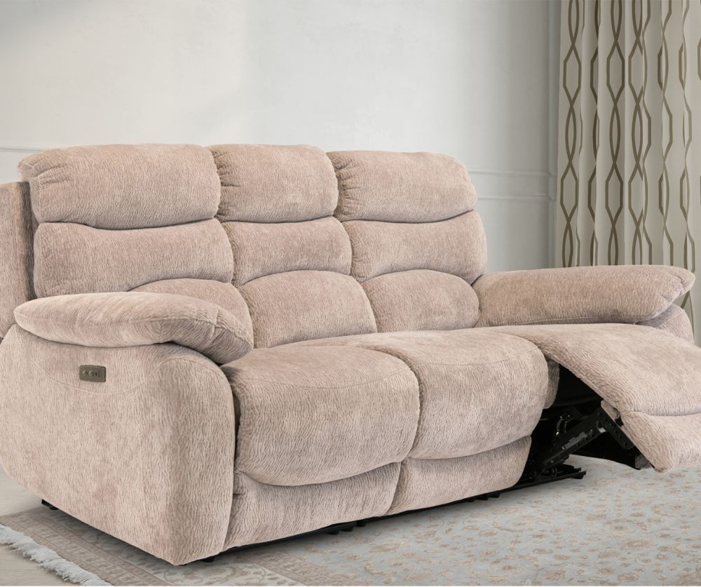 World Furniture Tuscany Mink Fabric Electric Recliner 3 Seater Sofa