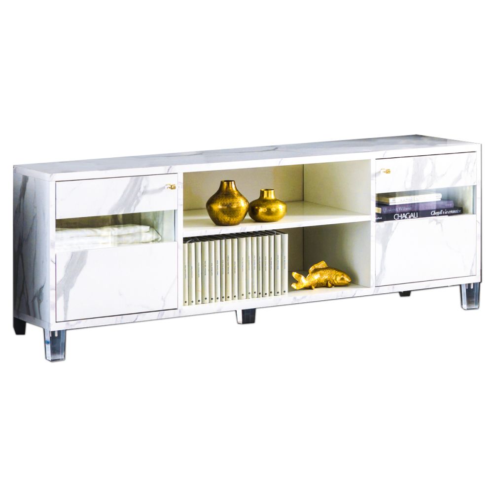 Ben Company Vittoria White Marble Finish Italian Plasma TV Cabinet