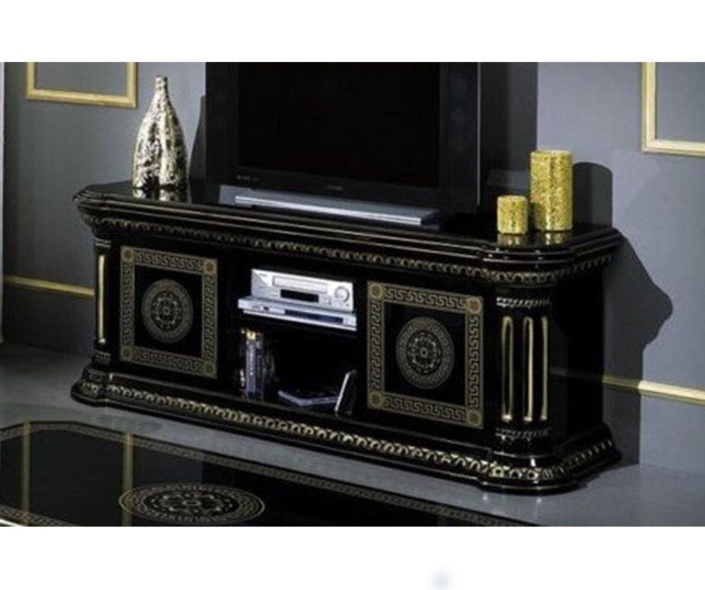 H2O Design Aurora Black and Gold Italian Low TV Unit