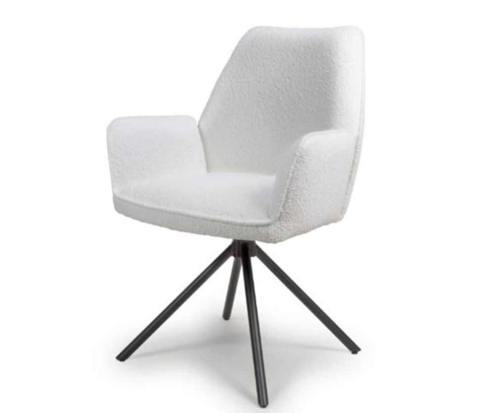 Furniture Link Uno Ivory Boucle Velvet Dining Chair in Pair