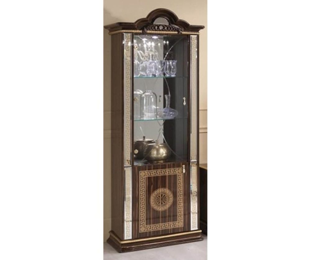 Ben Company New Venus Walnut and Gold Italian 1 Door Vitrine