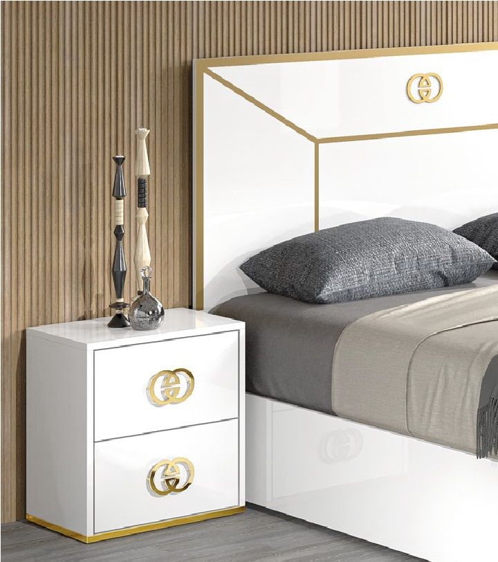 H2O Design Vogue White Italian 2 Drawer Night Table