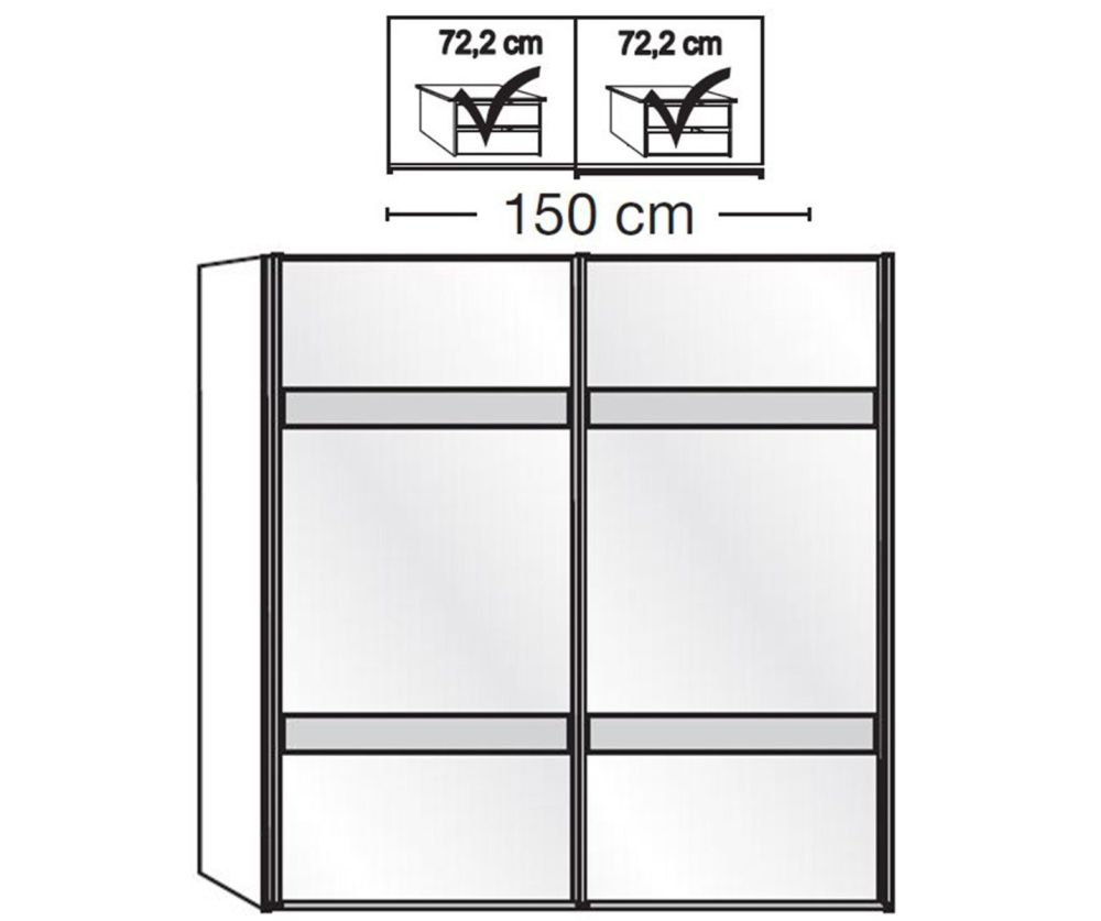 Wiemann Rialto Glass White Front 2 Door Sliding Wardrobe With 2 Cross Trims – W150cm