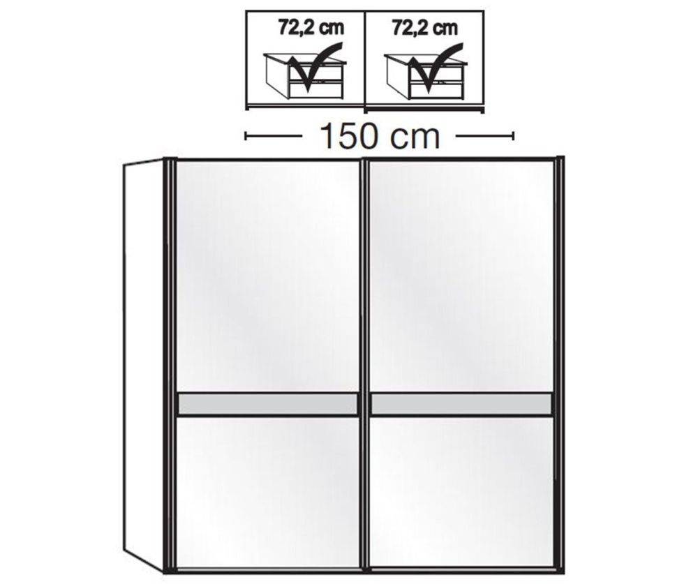 Wiemann Rialto Glass Pebble Grey Front 2 Door 1 Left Mirrored Sliding Door Wardrobe – W150cm