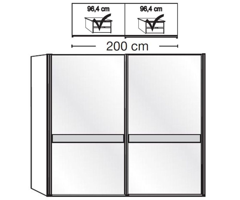 Wiemann Rialto Glass Pebble Grey Front 2 Door 1 Left Mirrored Sliding Door Wardrobe – W200cm