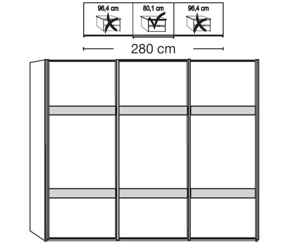 Wiemann Rialto Glass White 3 Door Sliding Wardrobe With 2 Cross Trims – W280cm