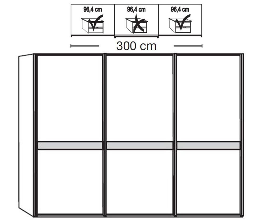 Wiemann Rialto 3 Door 1 Center Mirrored Sliding Door Wardrobe – W300cm
