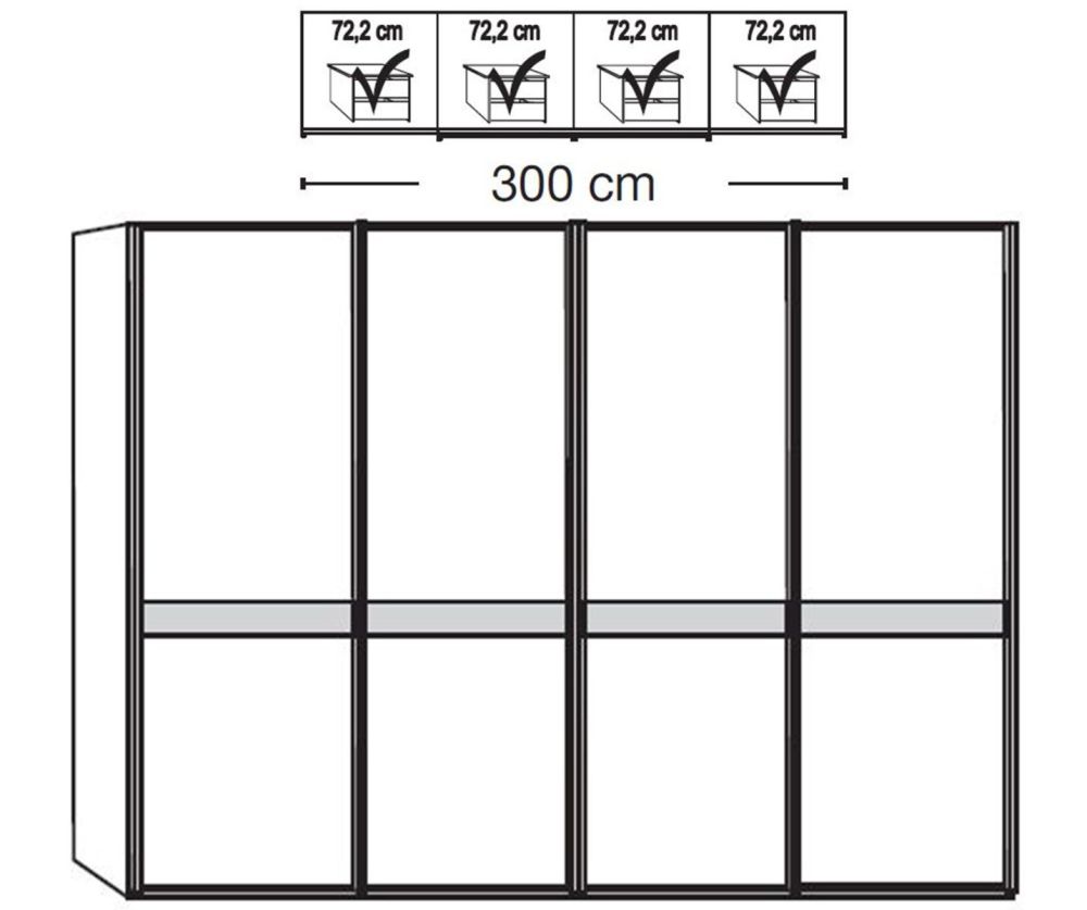 Wiemann Rialto Glass Pebble Grey 4 Door Sliding Wardrobe – W300cm