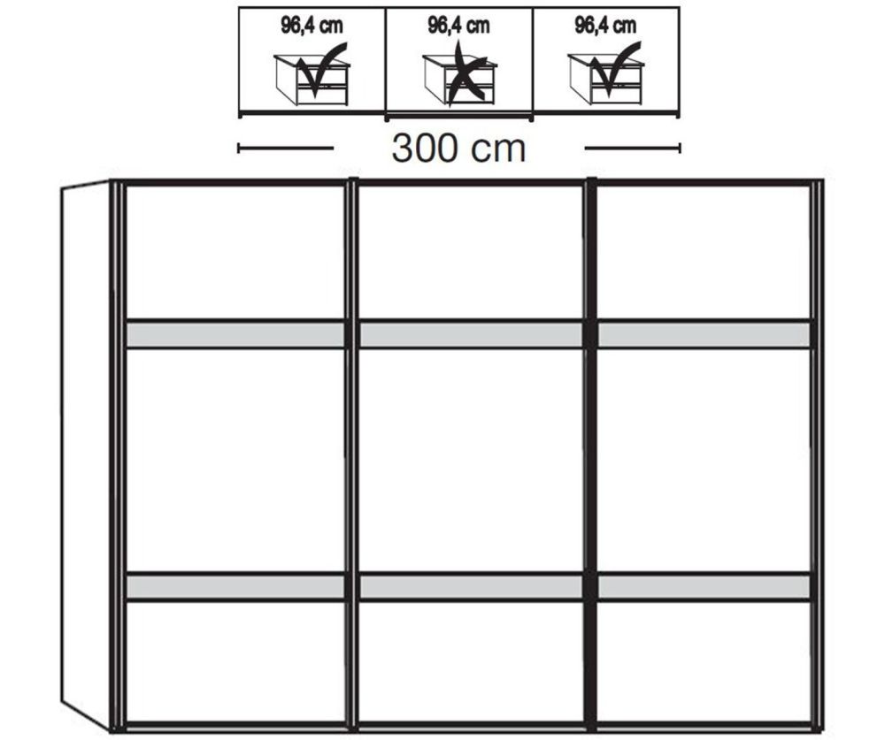 Wiemann Rialto 3 Door Sliding Wardrobe With 2 Cross Trims – W300cm