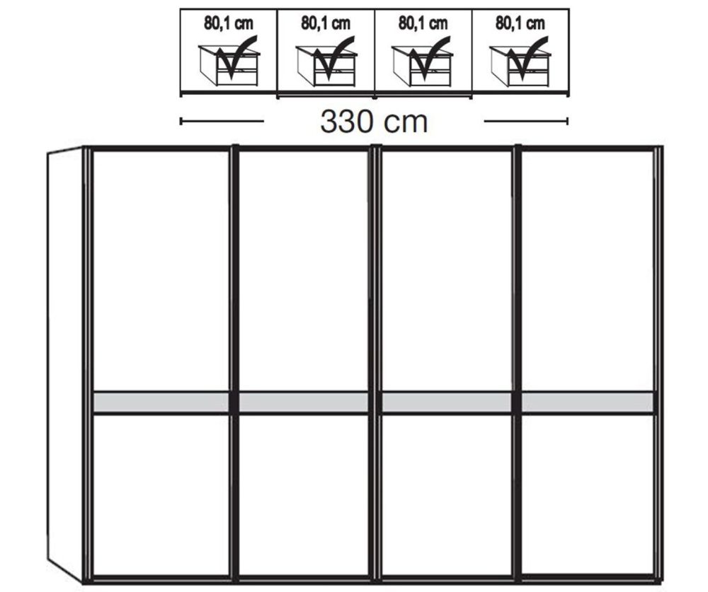 Wiemann Rialto 4 Door 2 Center Mirrored Sliding Door Wardrobe – W330cm