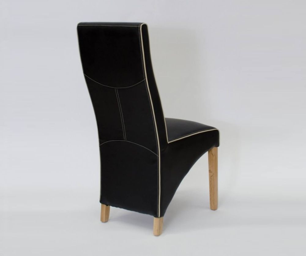 Homestyle GB Wave Noir Bonded Leather Dining Chair with Piping in Pair