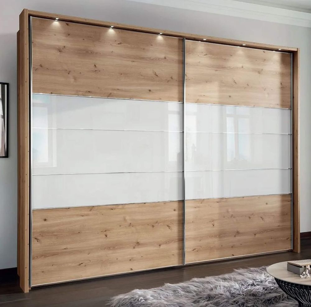 Wiemann Arco Bianco Oak Carcase with White Front 2 Door Sliding Wardrobe-W300cm