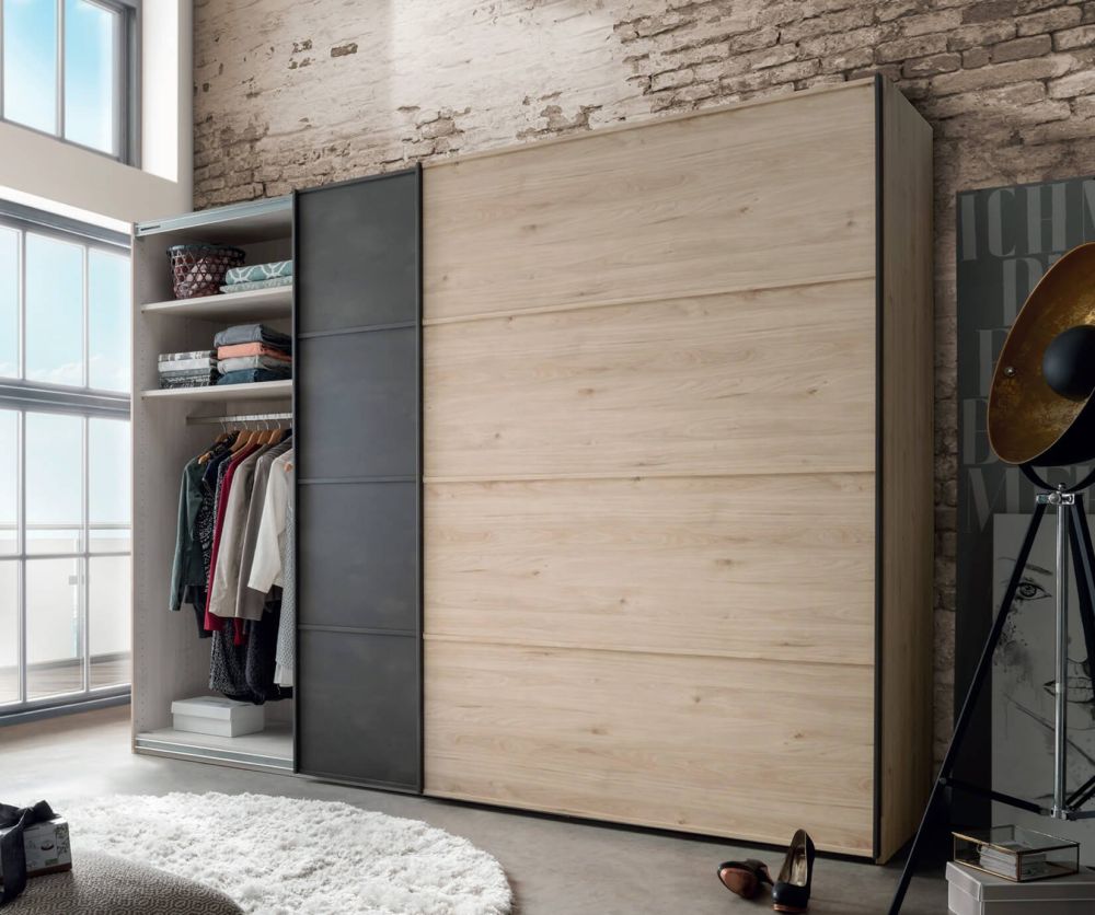 Wiemann Brussels 2 Door Sliding Wardrobe with Line 3 in Slate Finish - W 200cm