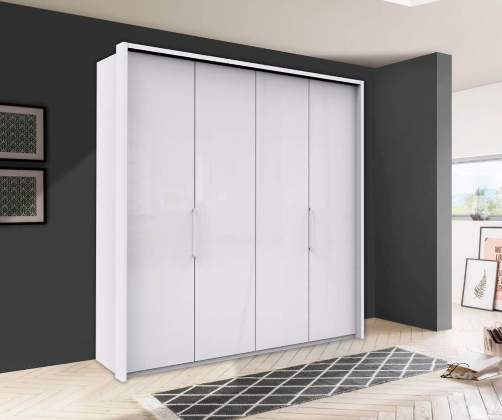 Wiemann Kansas 8 Door Wardrobe with White Glass Front - W 350cm