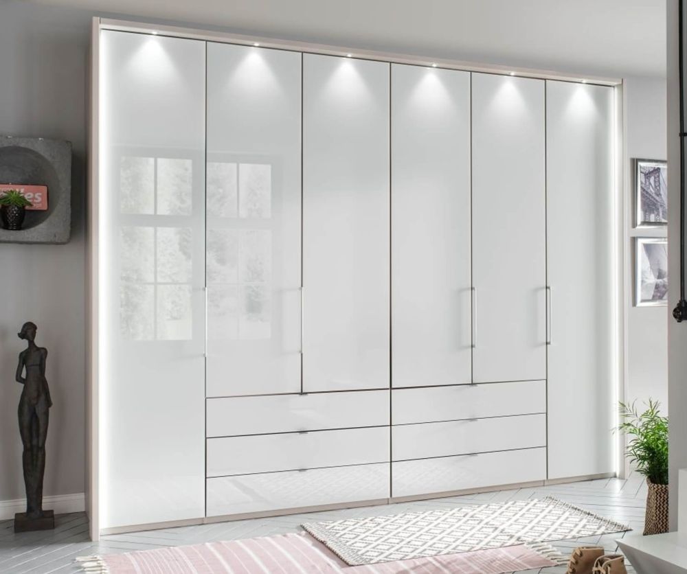 Wiemann Kansas 8 Door 6 Drawer Wardrobe with White Glass Front
