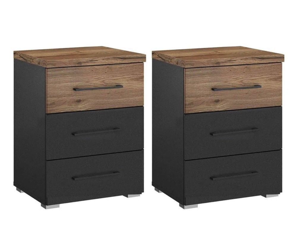 Rauch Winnipeg Metallic Grey 3 Drawer Bedside Table in Pair