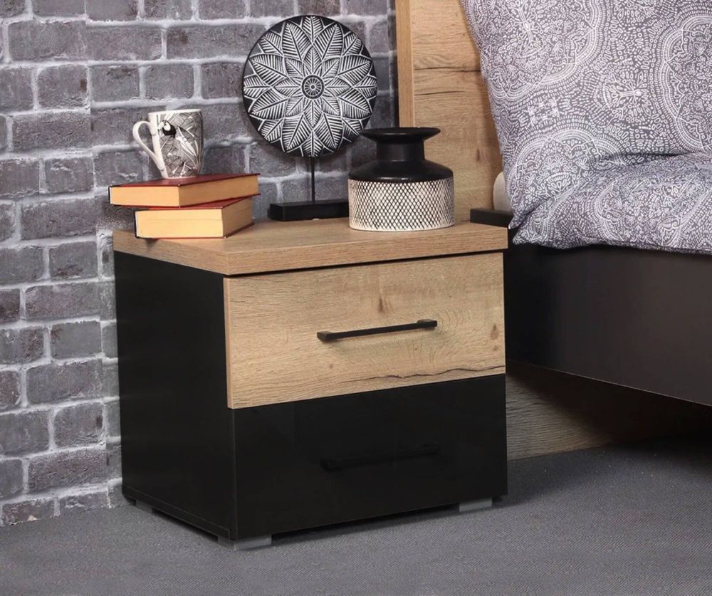 Rauch Winnipeg Metallic Grey Carcase with High Polish White Front 2 Drawer Bedside Table