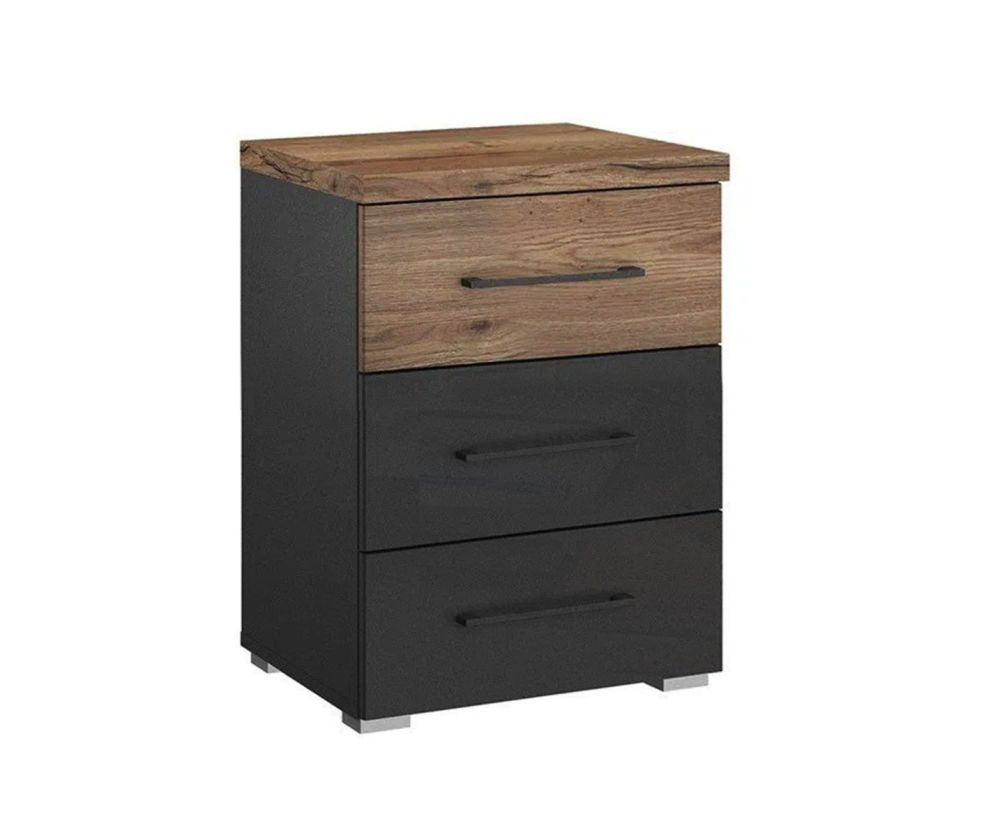 Rauch Winnipeg Metallic Grey Carcase with High Polish White 3 Drawer Bedside Table