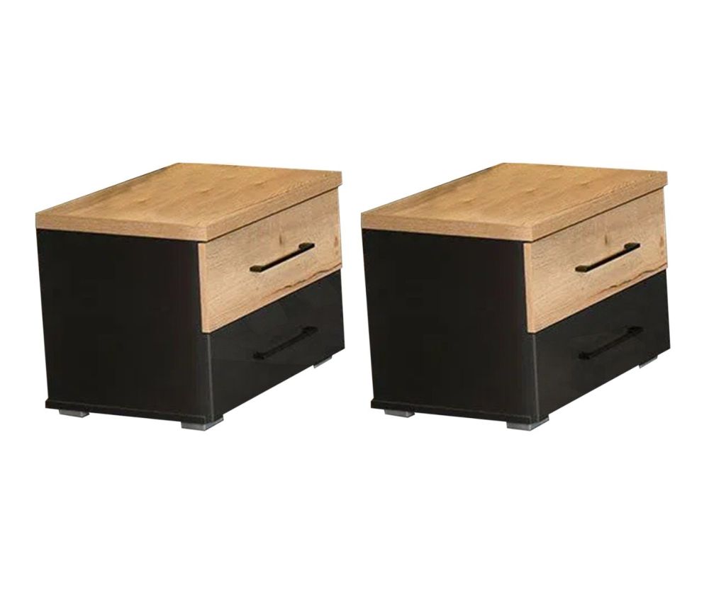 Rauch Winnipeg Alpine White Carcase with High Polish White Front 2 Drawer Bedside Table in Pair