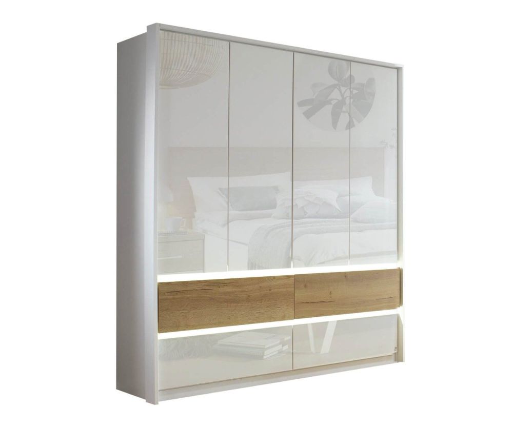 Rauch Winnipeg Alpine White Carcase with High Polish White Front 4 Door 4 Drawer Combi Wardrobe