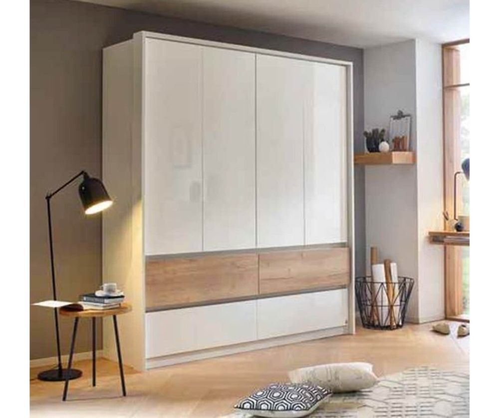 Rauch Winnipeg Metallic Grey Carcase with High Polish White Front 4 Door 4 Drawer Combi Wardrobe