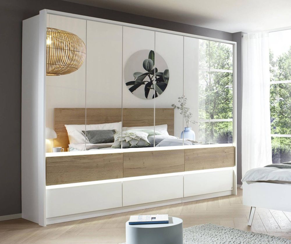 Rauch Winnipeg Alpine White 6 Door 6 Mirror Combi Wardrobe with Drawers