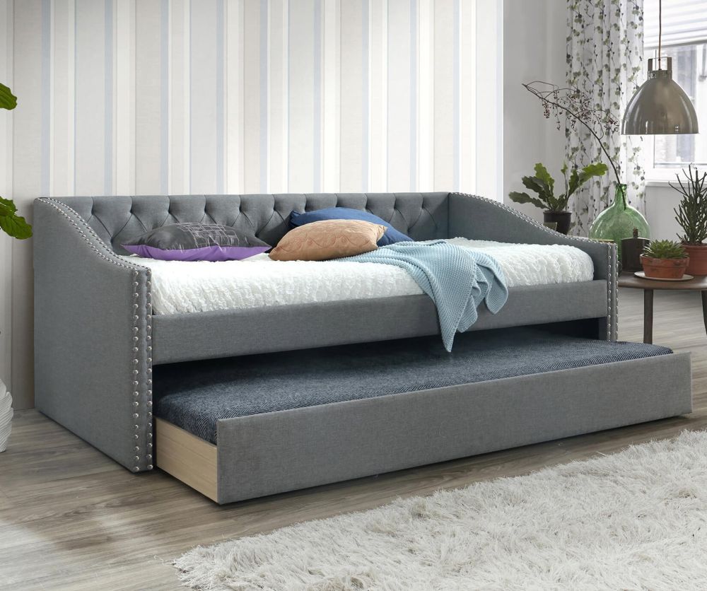 Artisan Light Grey Fabric Guest Bed with Trundle