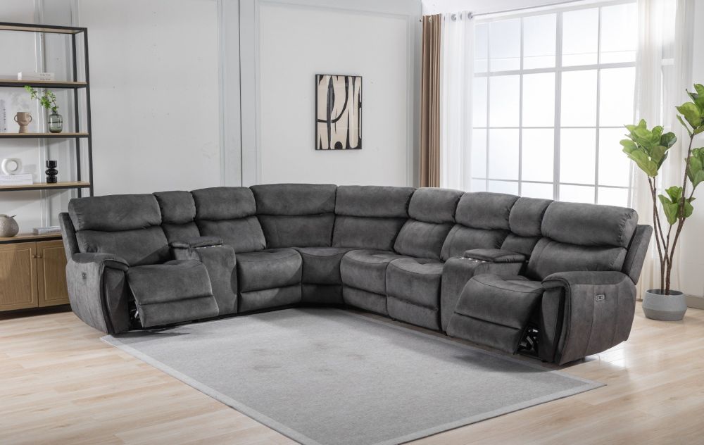 Seville Black Fabric Recliner 2 Corner 2 Wedge Sofa with Arms