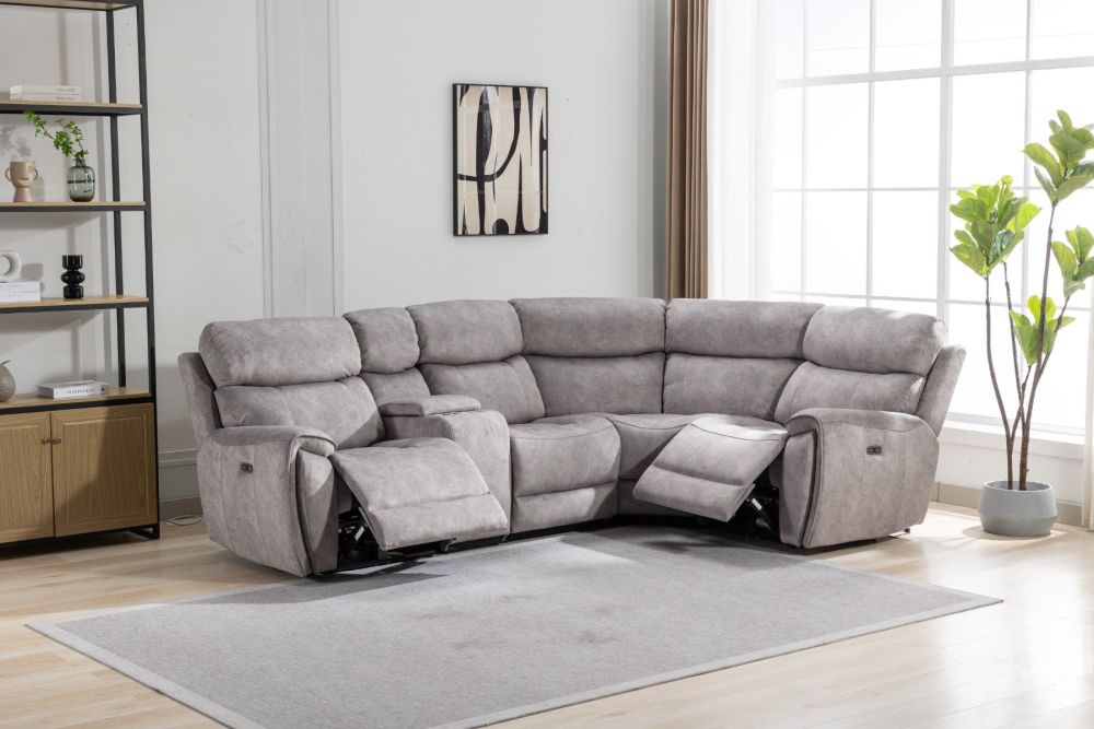 Seville Silver Fabric Recliner 2 Corner 2 Wedge Sofa with Arms