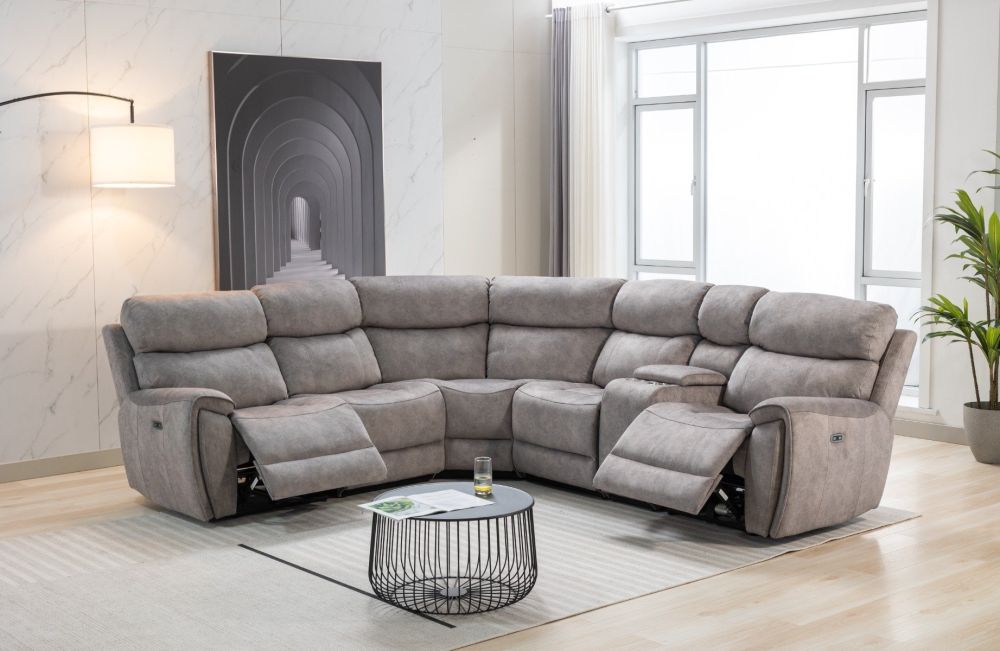 Seville Silver Fabric Recliner 2 Corner 2 Wedge Sofa with Arms